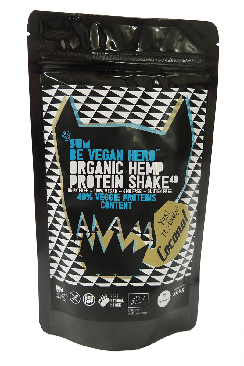SUM Organic Hemp Protein Shake Coconut 200 g / SUM Bio konopný proteín Coconut, Be Vegan Hero 200 g