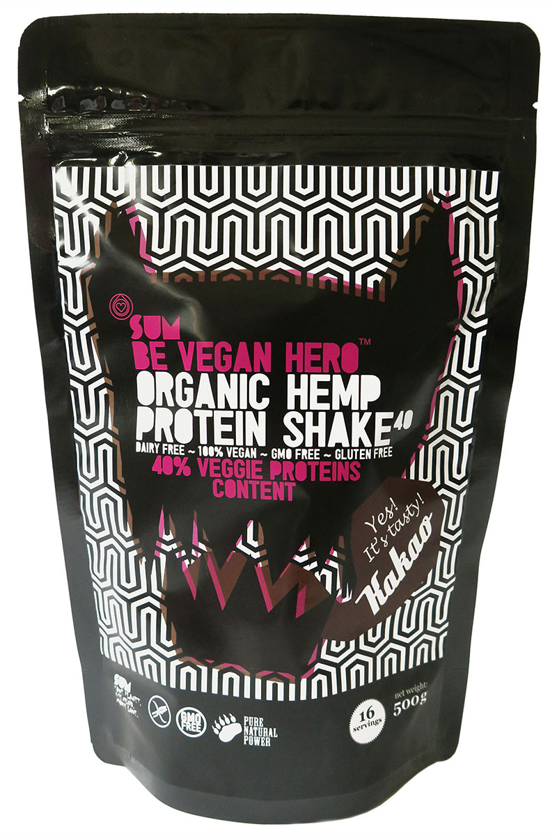 SUM Organic Hemp Protein Shake Kakao 500 g / SUM Bio konopný proteín Kakao, Be Vegan Hero 500 g