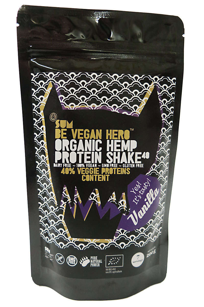 SUM Organic Hemp Protein Shake Vanilla 200 g / SUM Bio konopný proteín Vanilka, Be Vegan Hero 200 g