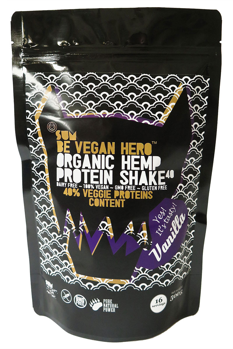 SUM Organic Hemp Protein Shake Vanilla 500 g / SUM Bio konopný proteín Vanilka, Be Vegan Hero 500 g